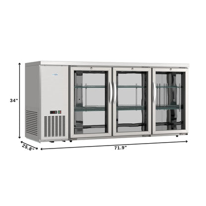 72" 3-Door Back Bar Cooler – 18 Cu. Ft LED Fridge