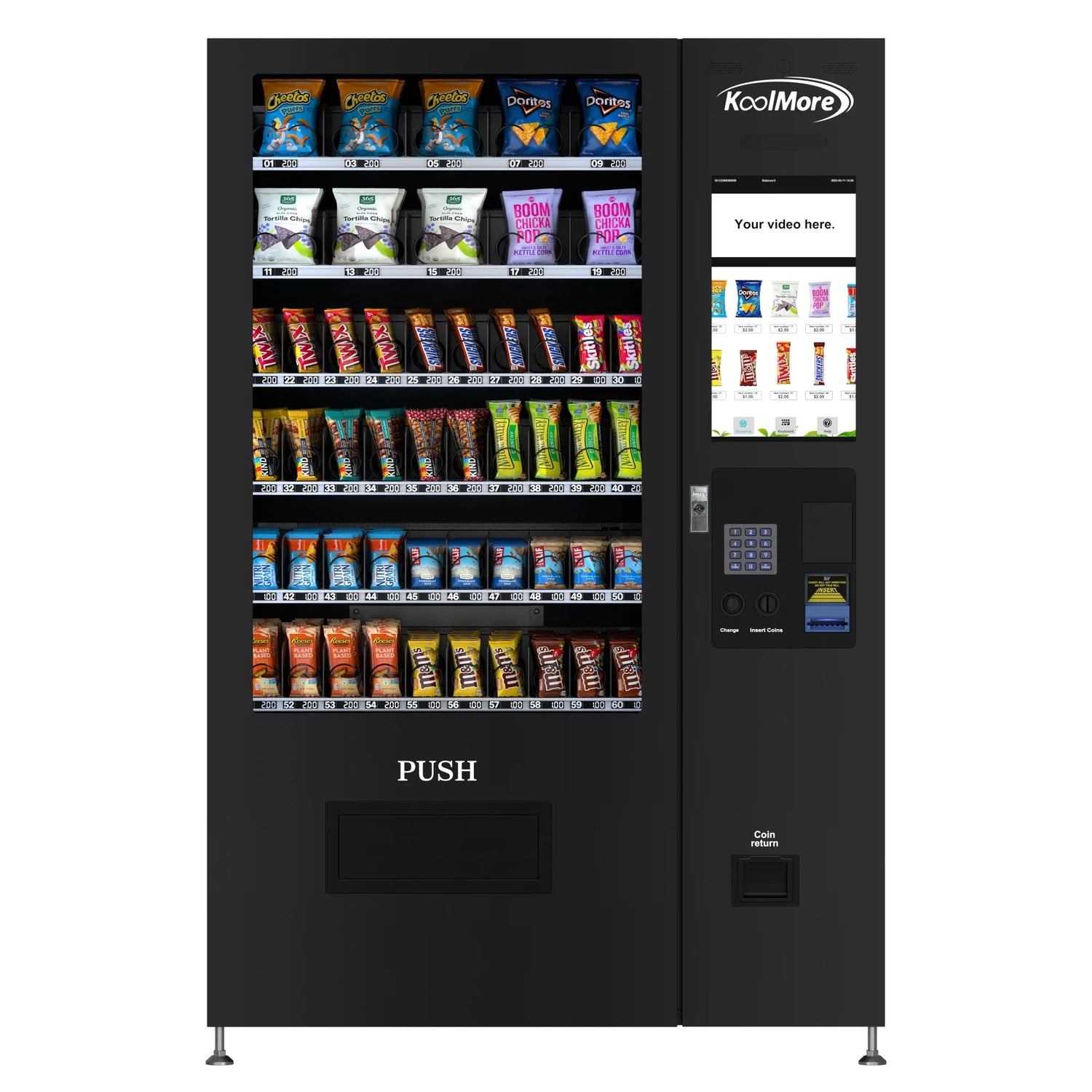 60-Slot Snack Vending Machine with 22-inch Touch Screen in Black, Non-Refrigerated., 50 In.