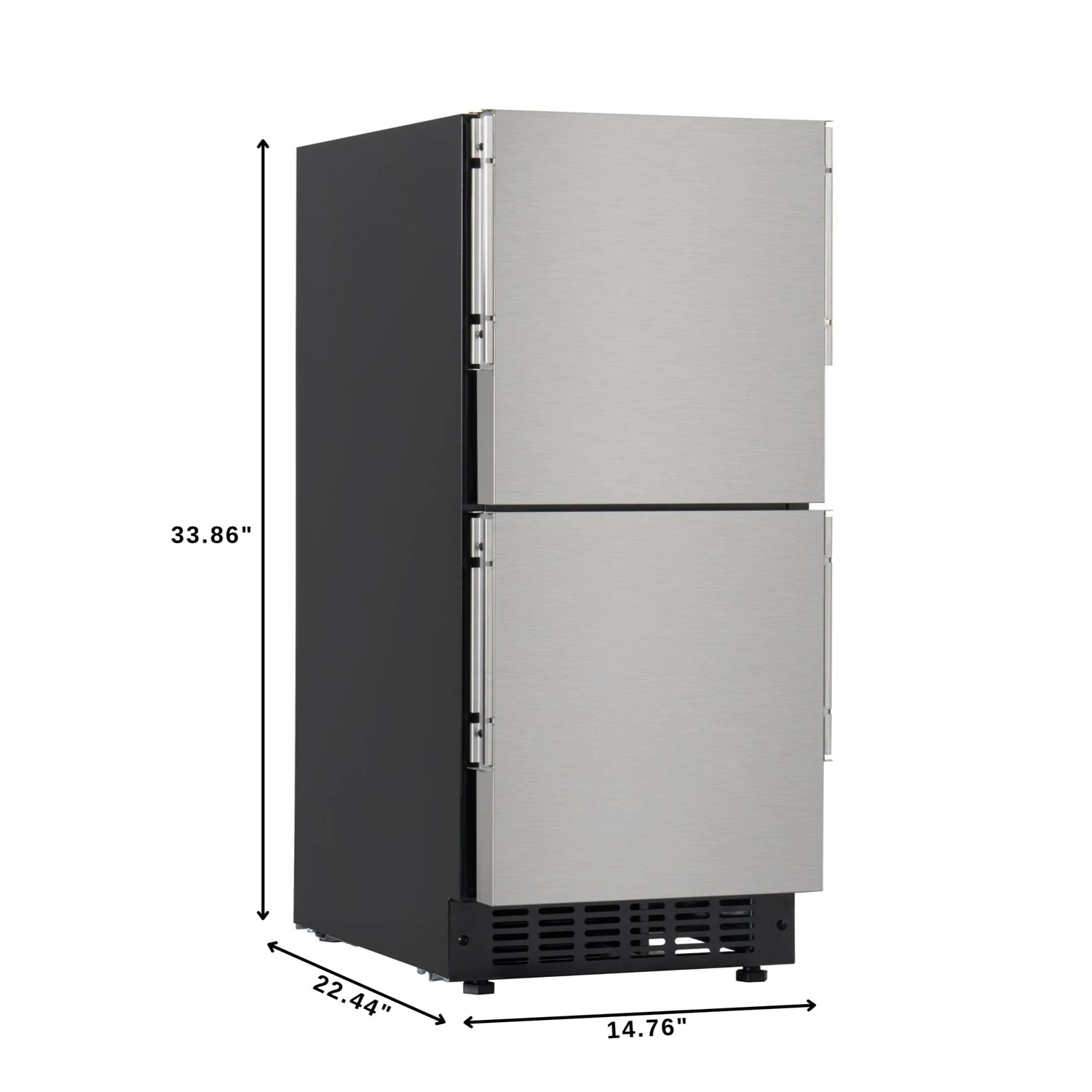 Panel Ready Built-in Double Refrigerator, Frost-Free Undercounter Fridge with Digital Temperature Control and Stainless-Steel Drawers, 15 In.