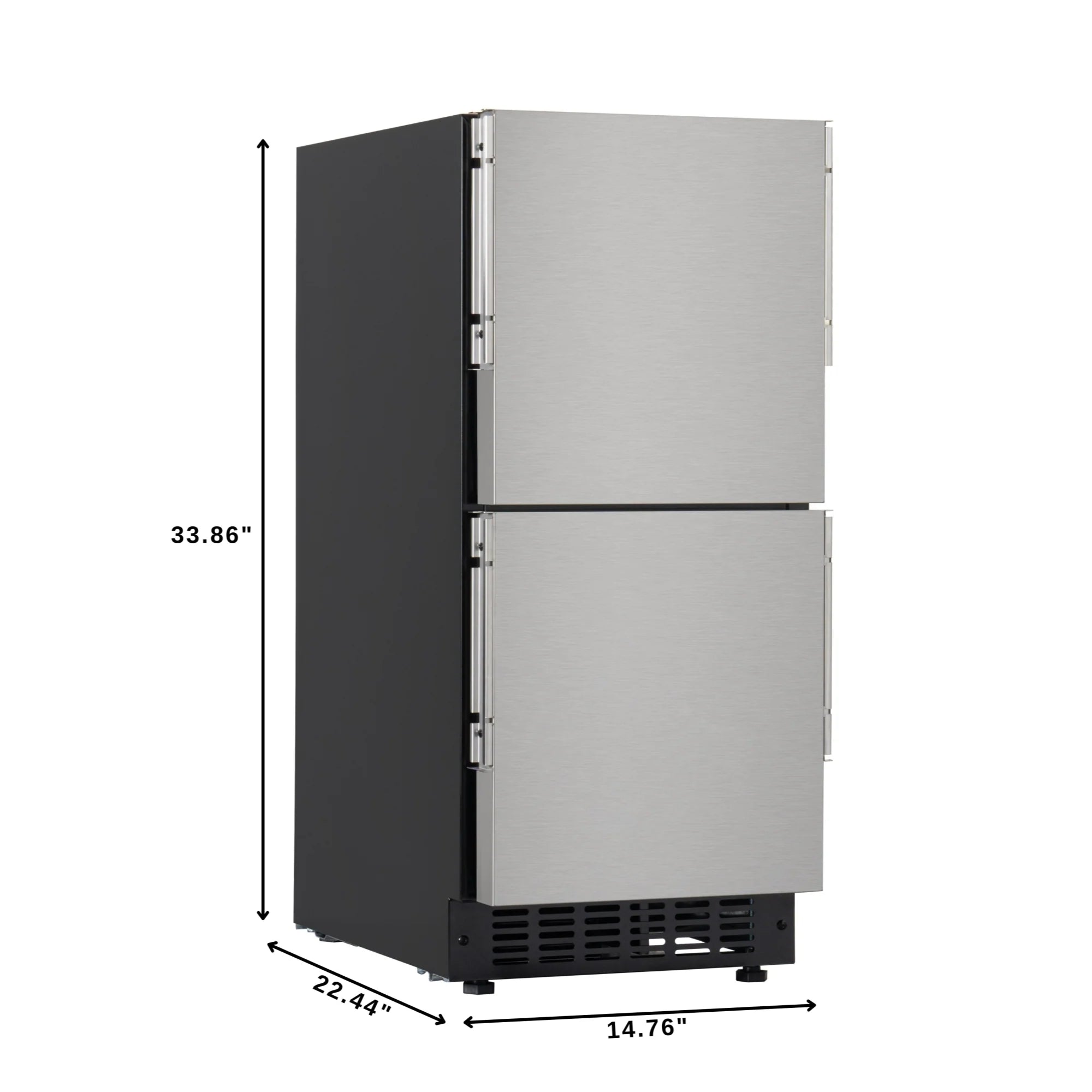 Panel Ready Built-in Double Refrigerator, Frost-Free Undercounter Fridge with Digital Temperature Control and Stainless-Steel Drawers, 15 In.