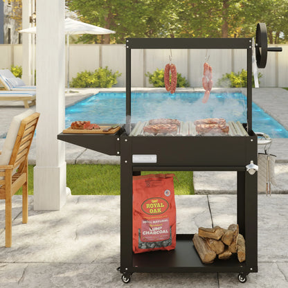 Argentine Charcoal Grill with Interchangeable V-Grates, Outdoor BBQ, in Black, 50 In.