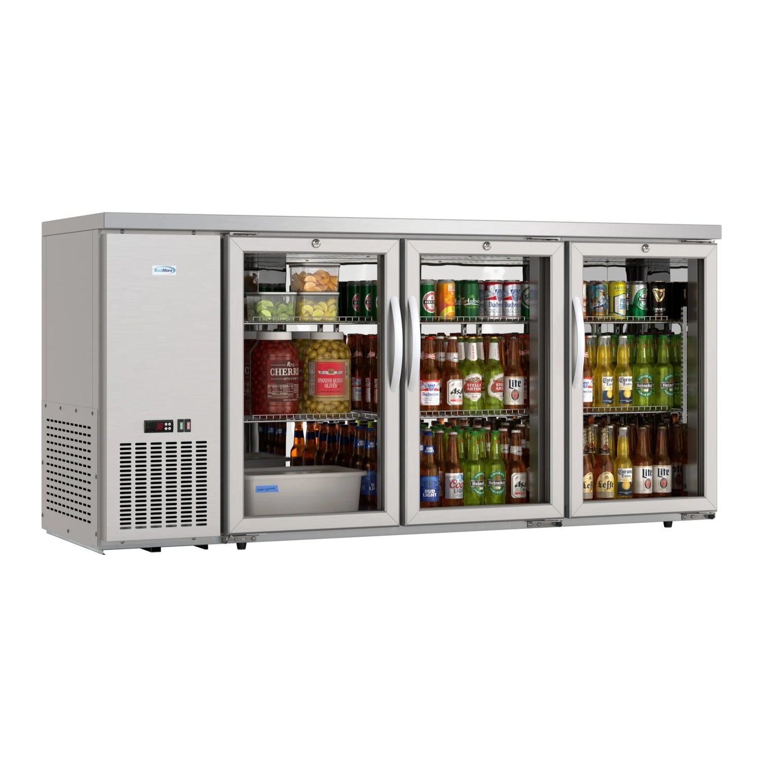 72" 3-Door Back Bar Cooler – 18 Cu. Ft LED Fridge