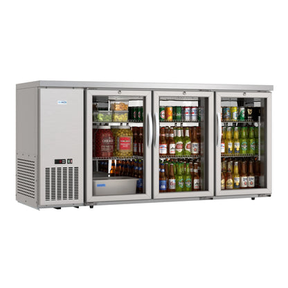 72" 3-Door Back Bar Cooler – 18 Cu. Ft LED Fridge