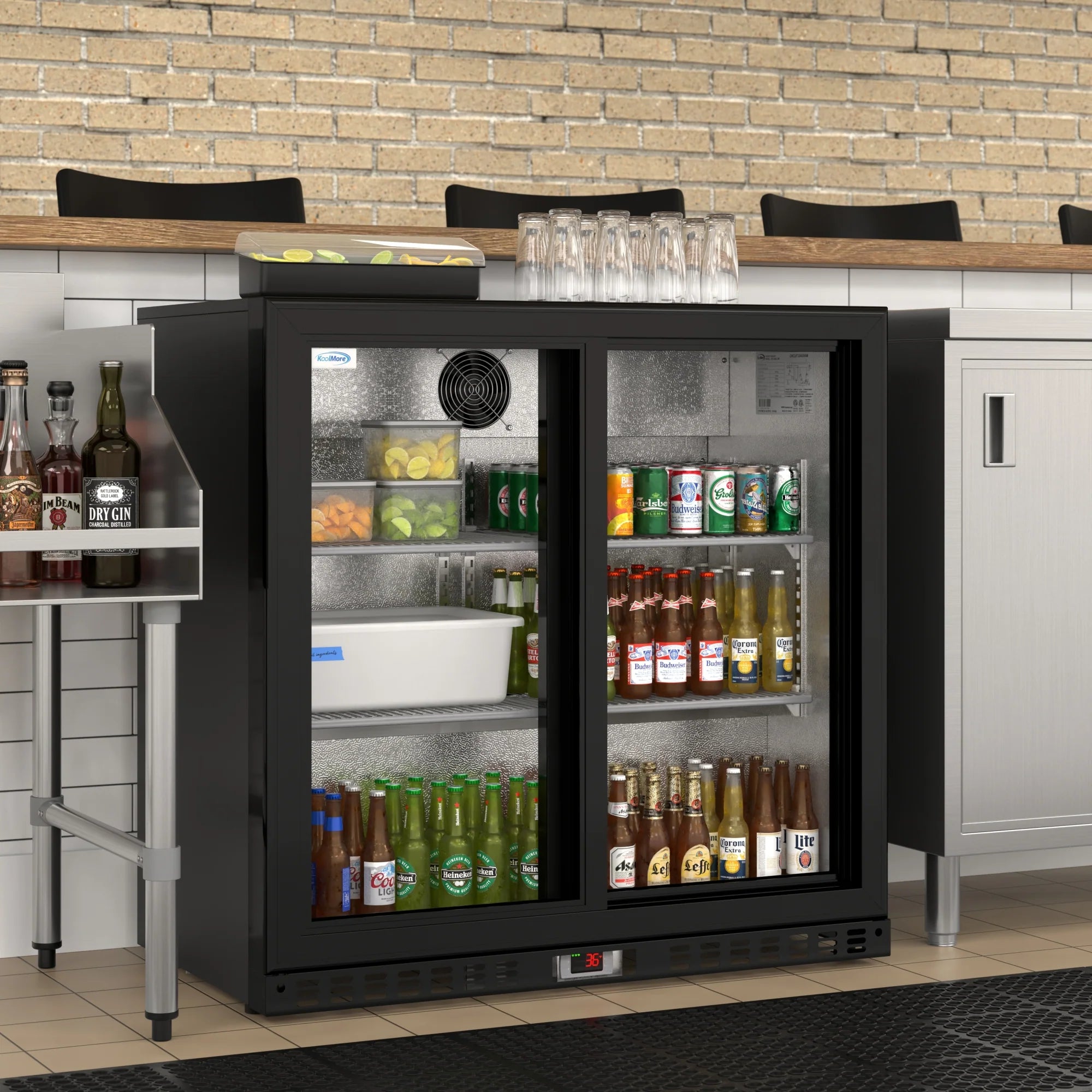 Two-Door Back Bar Refrigerator - 7.4 Cu Ft. 35 In.