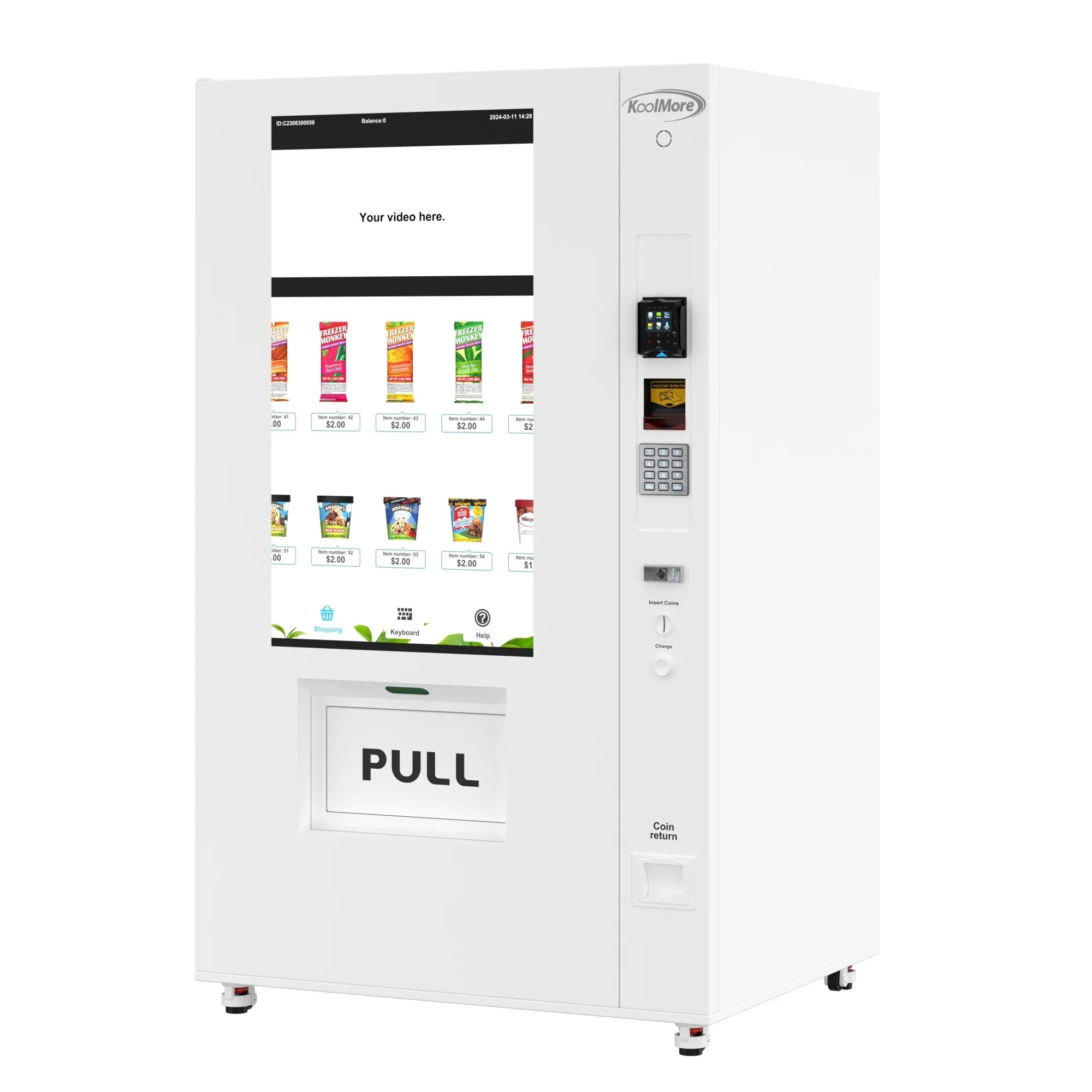 Commercial Freezer Ice Cream Vending Machine with 44 Slots, Ample 49 in. Touch Display, Bill Acceptor and Credit Card Reader in White, 45 In.