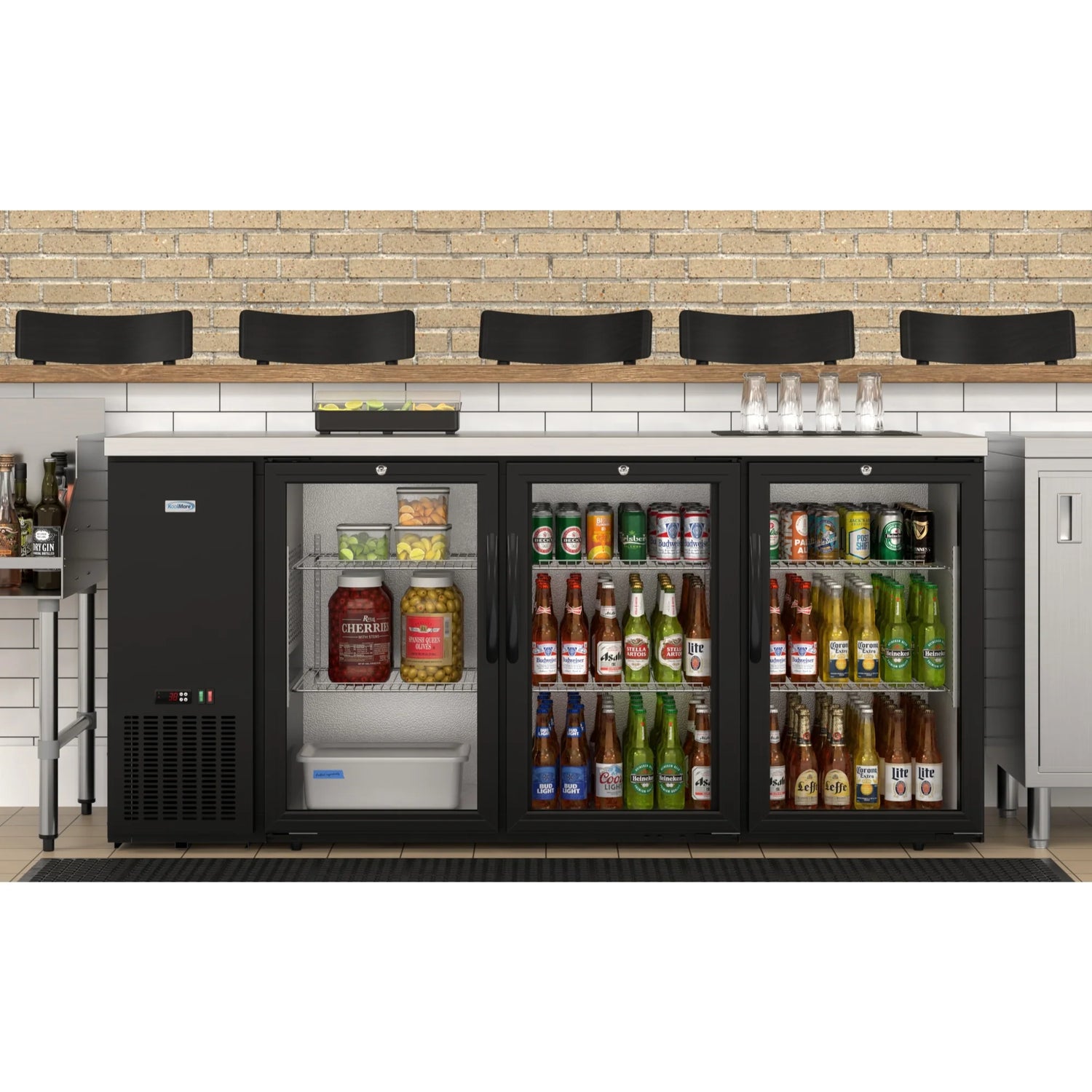 72" 3-Door Back Bar Cooler – 18 Cu. Ft LED Fridge