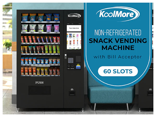 60-Slot Snack Vending Machine with 22-inch Touch Screen in Black, Non-Refrigerated., 50 In.