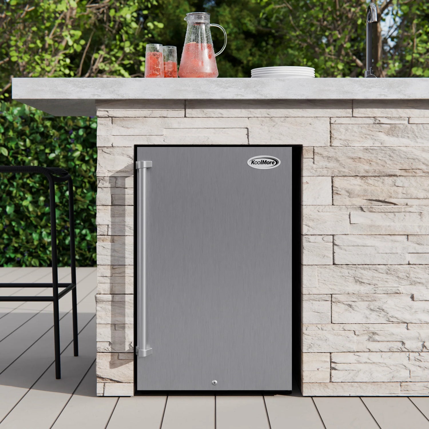Outdoor Refrigerator with IPX 4 Rating and Glass Shelves 4.4 Cu. ft. in Stainless-Steel, 21 In.