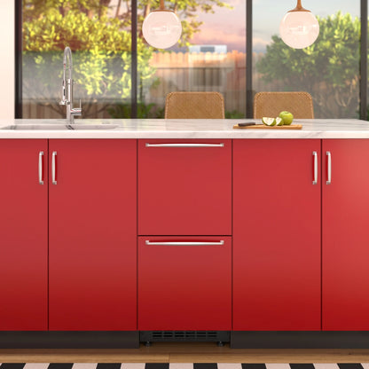 Panel Ready Built-in Double Refrigerator, Frost-Free Undercounter Fridge with Digital Temperature Control and Stainless-Steel Drawers, 15 In.