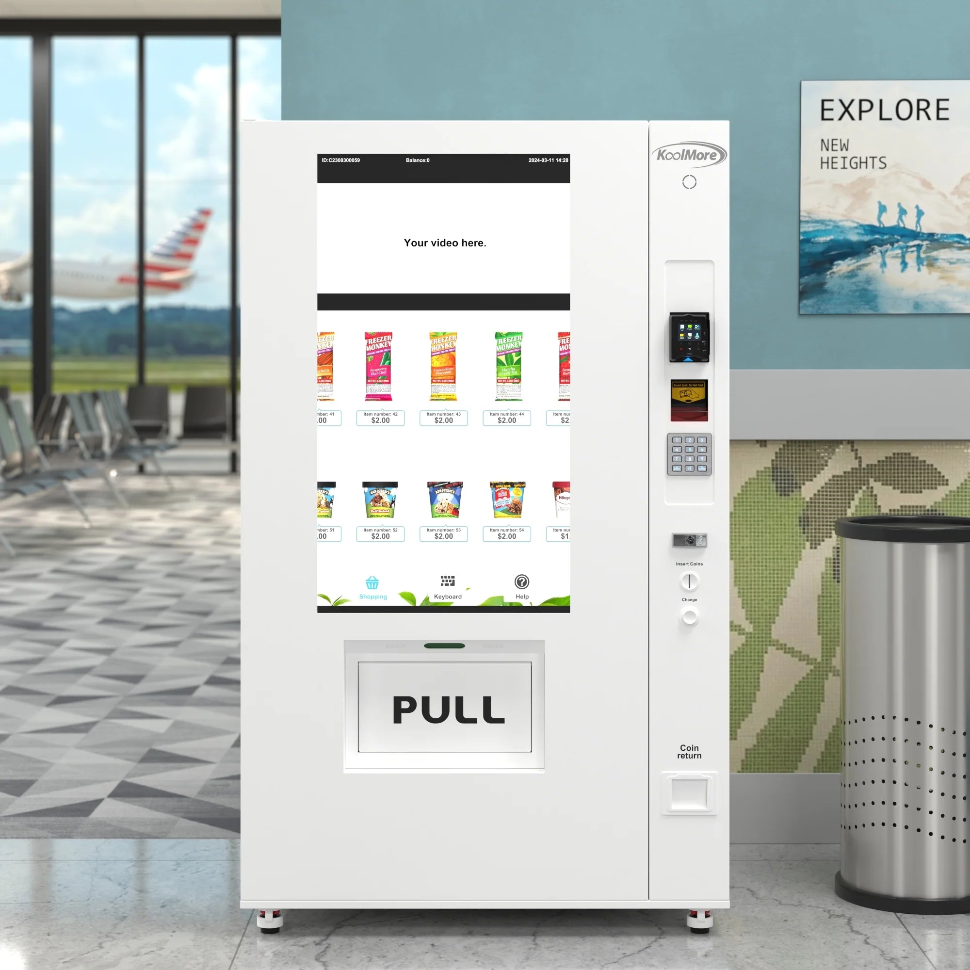 Commercial Freezer Ice Cream Vending Machine with 44 Slots, Ample 49 in. Touch Display, Bill Acceptor and Credit Card Reader in White, 45 In.