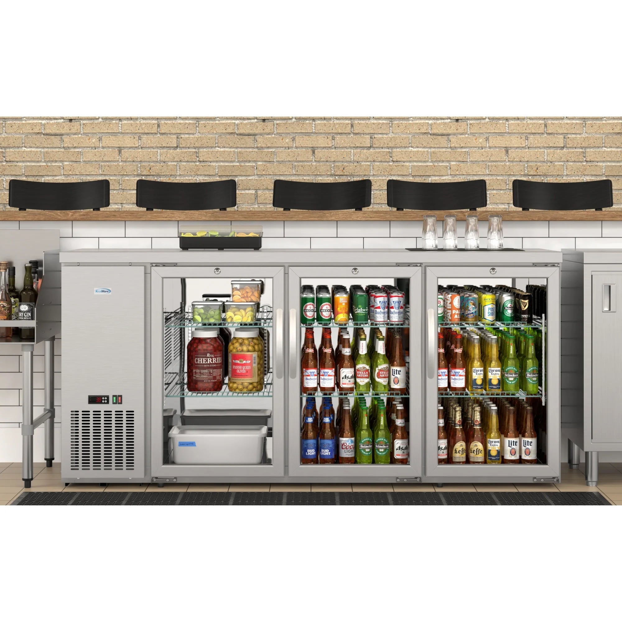 72" 3-Door Back Bar Cooler – 18 Cu. Ft LED Fridge