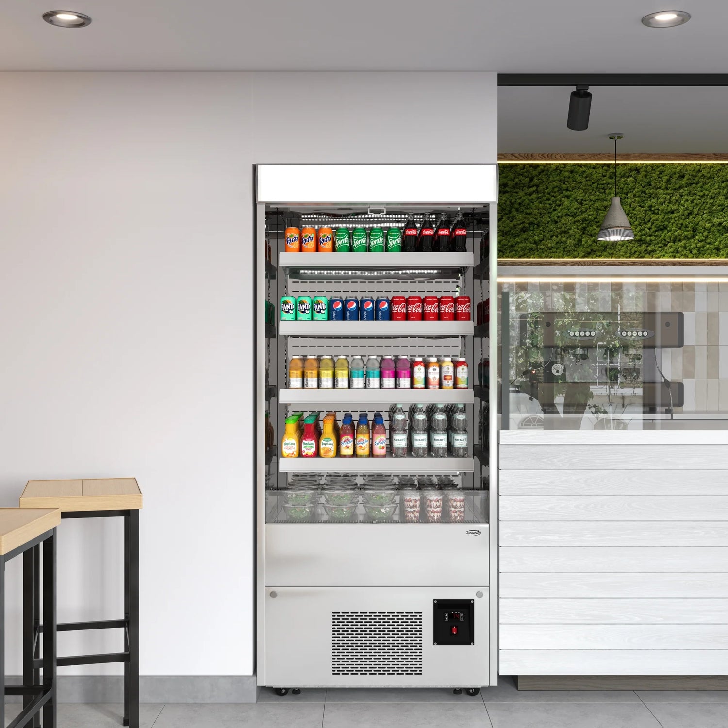 Open-Air Merchandiser Grab and Go Refrigerator in Stainless Steel 35.3 in, 18 cu ft.