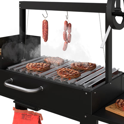 Argentine Charcoal Grill with Interchangeable V-Grates, Outdoor BBQ, in Black, 54 In.