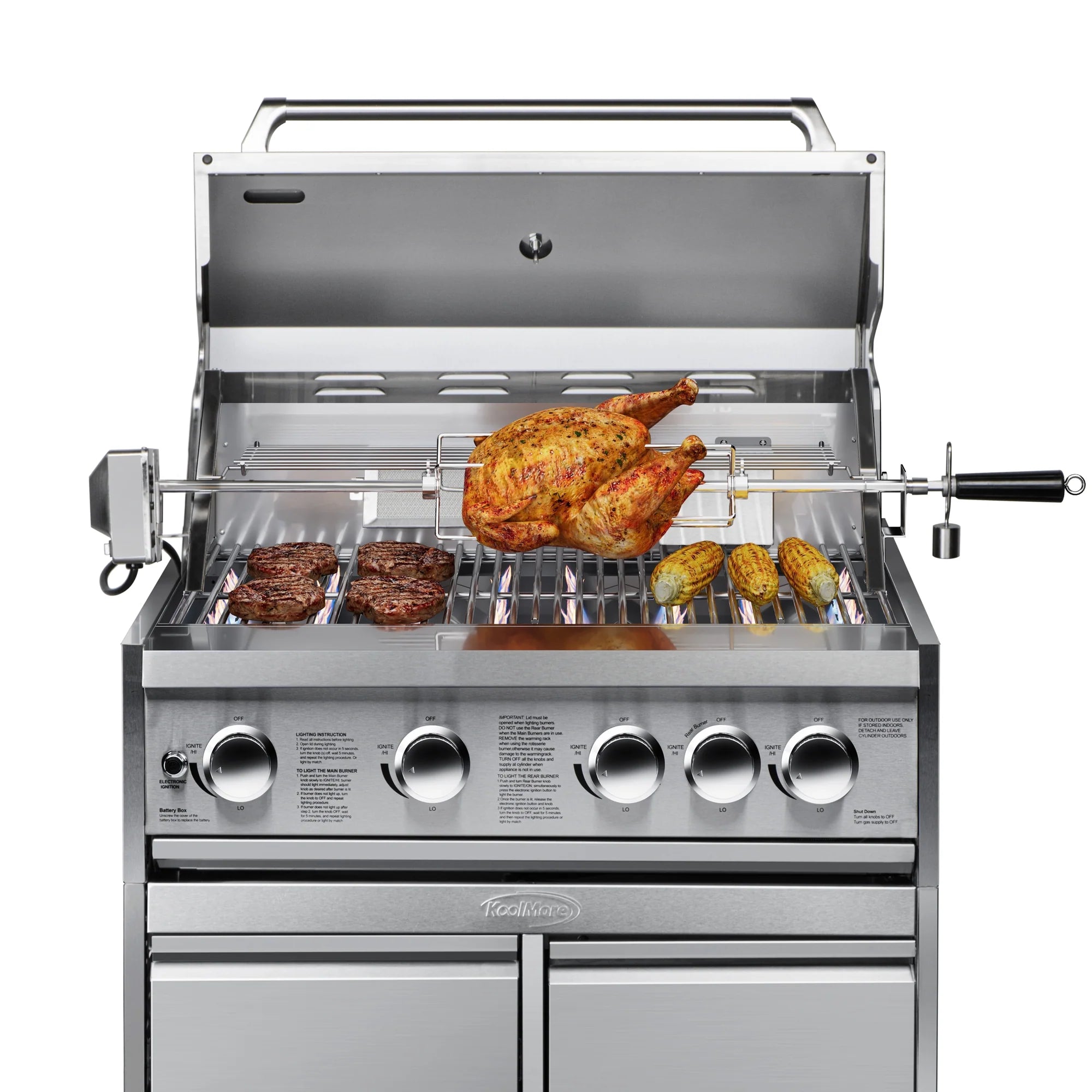 KoolMore Outdoor Kitchen Series Modular Kitchen with a Dual Fuel Pizza Oven, Refrigerator and Cabinet, Sink, 30 in. BBQ Grill And Grill Cabinet in Stainless-Steel