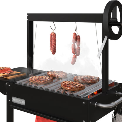 Argentine Charcoal Grill with Interchangeable V-Grates, Outdoor BBQ, in Black, 50 In.