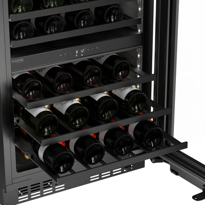 KoolMore Reserve 24 in. Under-Counter Panel Ready Dual Zone Built-in Wine Cooler with Black Shelves and 45 Bottle Capacity in Black
