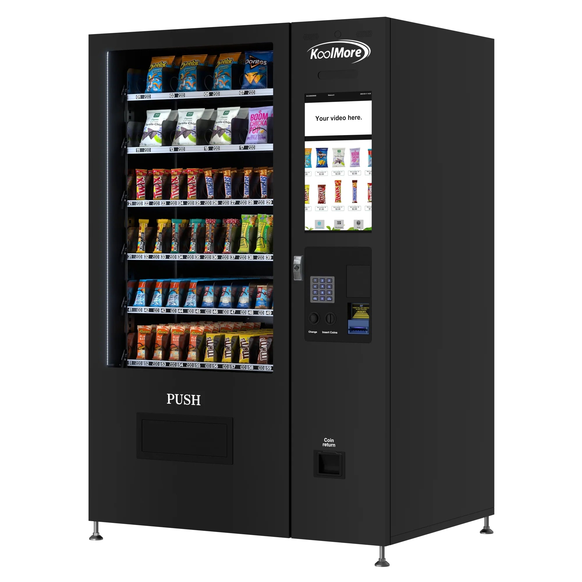 60-Slot Snack Vending Machine with 22-inch Touch Screen in Black, Non-Refrigerated., 50 In.