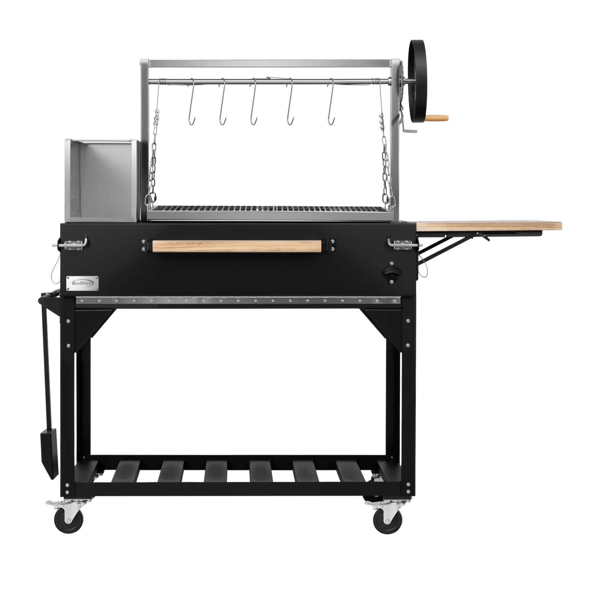 Argentine Santa Maria Charcoal and Wood Grill, Adjustable Outdoor BBQ, in Black, 72 In.