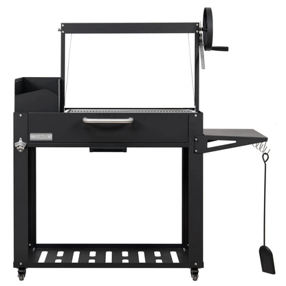 Argentine Charcoal Grill, Adjustable Grate Outdoor BBQ, in Black, 54 In.