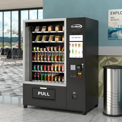 Snack Vending Machine with 21.5 Inch Touch Display, 66 Slots and Elevator-Lift Dispensing System, Refrigerated, Bill Acceptor and Credit Card Reader, Wifi and 4G Connectivity in Black