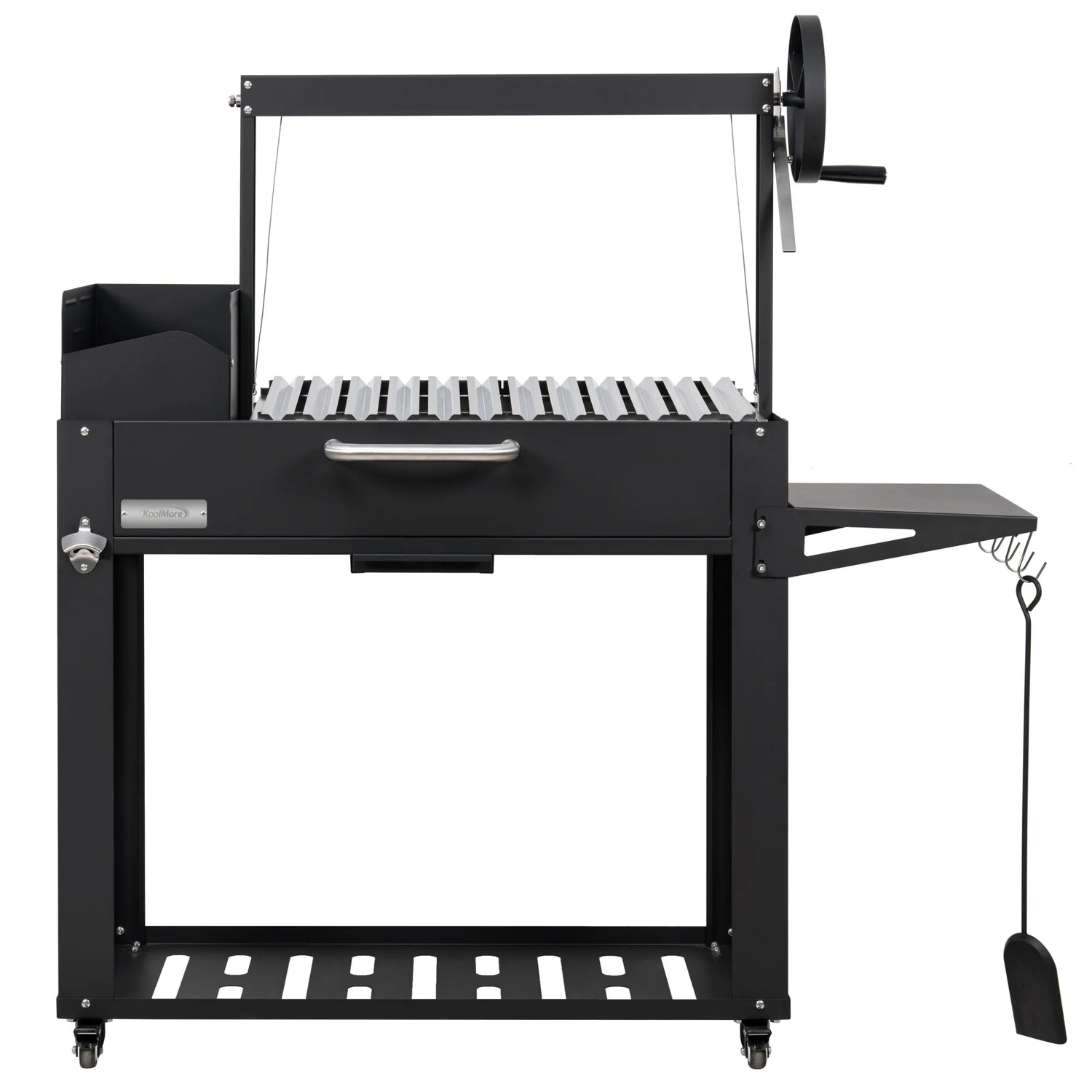 Argentine Charcoal Grill with Interchangeable V-Grates, Outdoor BBQ, in Black, 54 In.