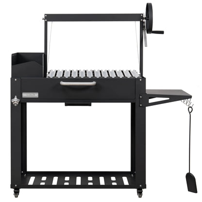 Argentine Charcoal Grill with Interchangeable V-Grates, Outdoor BBQ, in Black, 54 In.