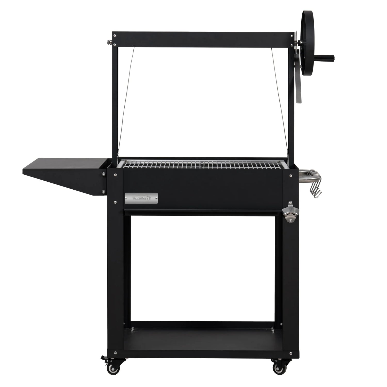 Argentine Charcoal Grill, Adjustable Grate Outdoor BBQ, in Black, 50 In.
