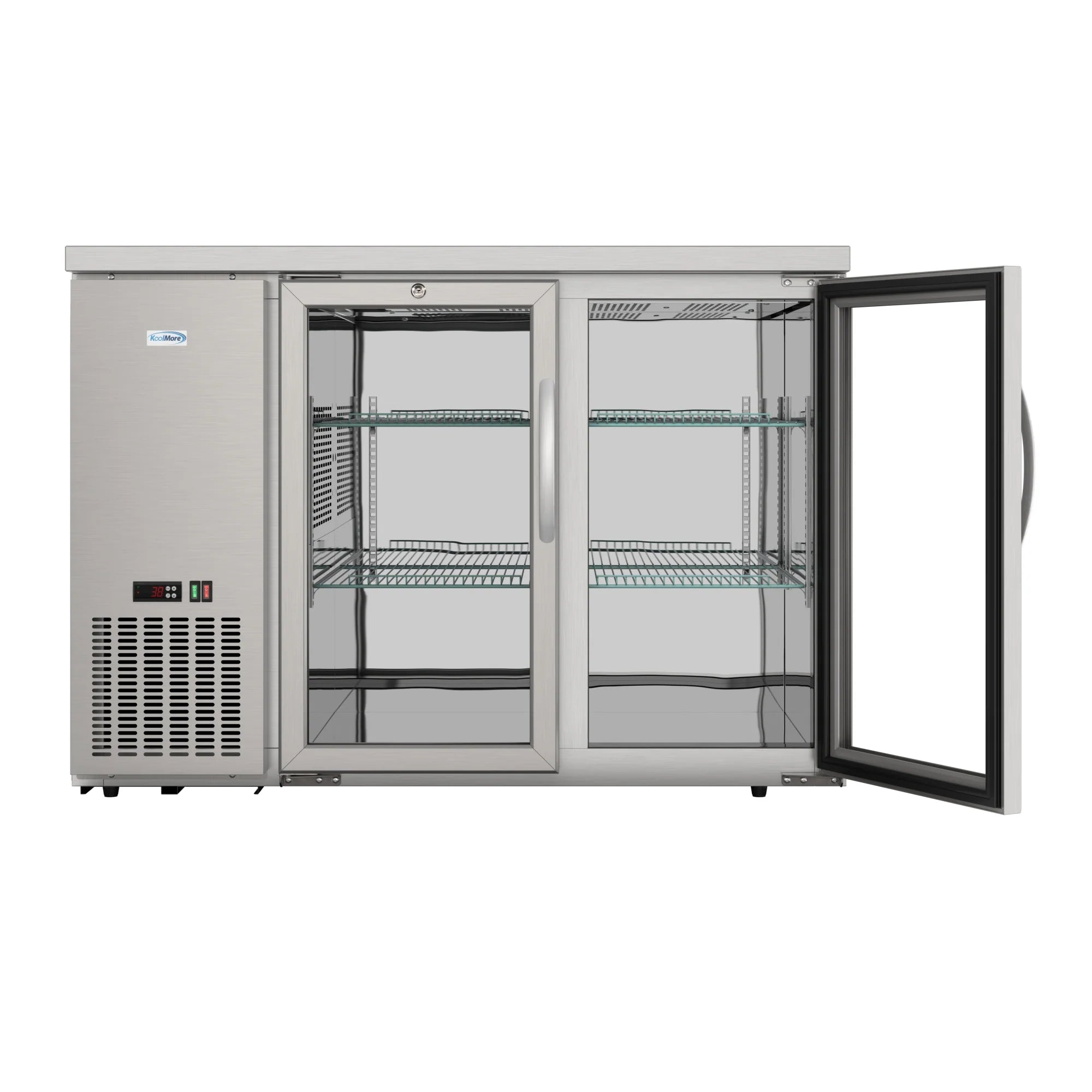 Commercial Two Glass Door Back Bar Cooler Refrigerator with Side Condenser and Compressor, LED Lighting, 11 Cu. Ft Capacity, 47 In.