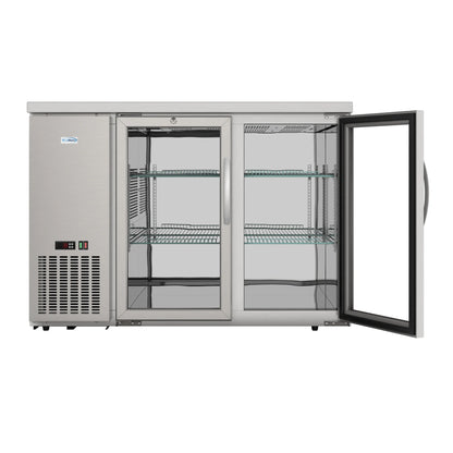 Commercial Two Glass Door Back Bar Cooler Refrigerator with Side Condenser and Compressor, LED Lighting, 11 Cu. Ft Capacity, 47 In.
