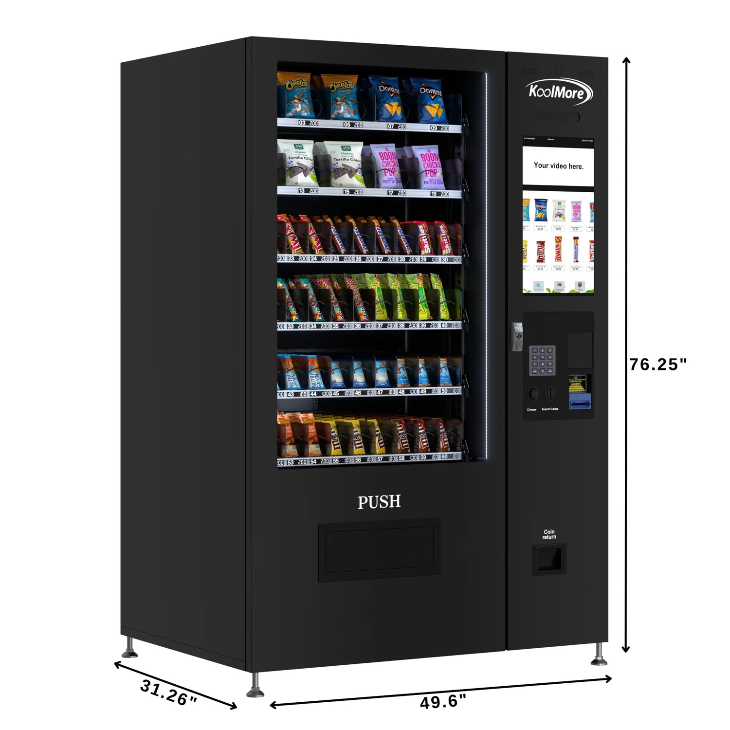 60-Slot Snack Vending Machine with 22-inch Touch Screen in Black, Non-Refrigerated., 50 In.