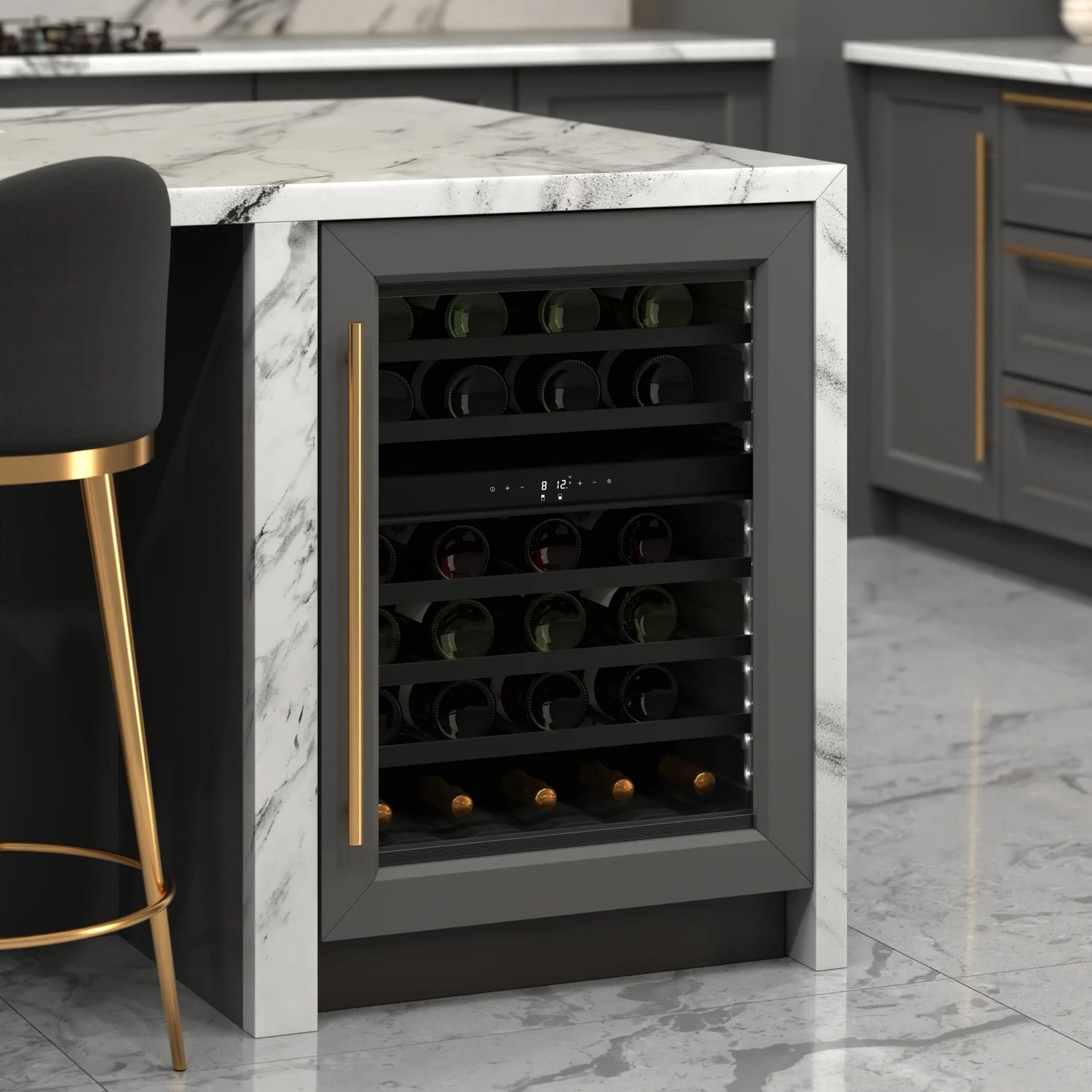 KoolMore Reserve 24 in. Under-Counter Panel Ready Dual Zone Built-in Wine Cooler with Black Shelves and 45 Bottle Capacity in Black