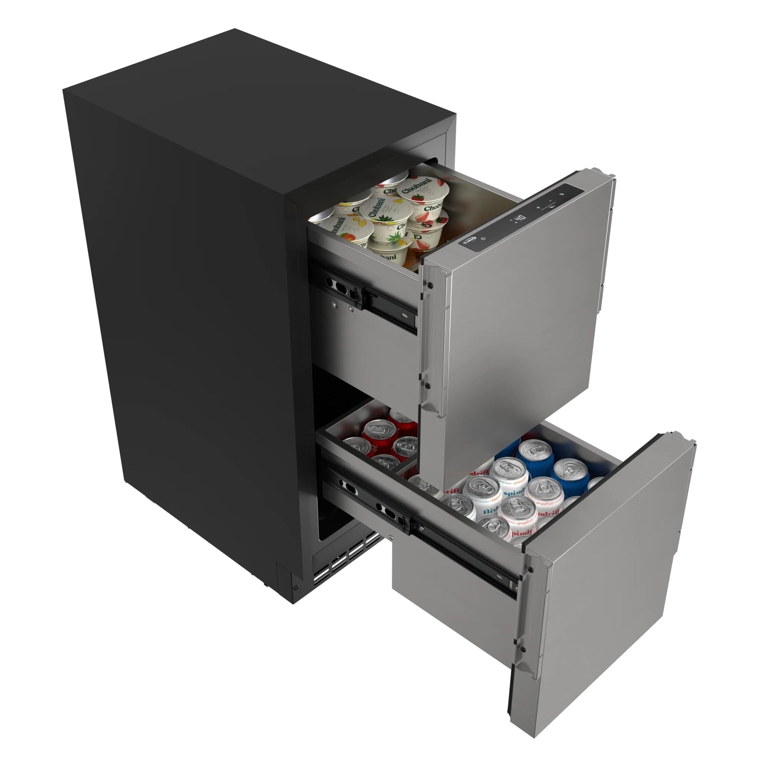 Panel Ready Built-in Double Refrigerator, Frost-Free Undercounter Fridge with Digital Temperature Control and Stainless-Steel Drawers, 15 In.