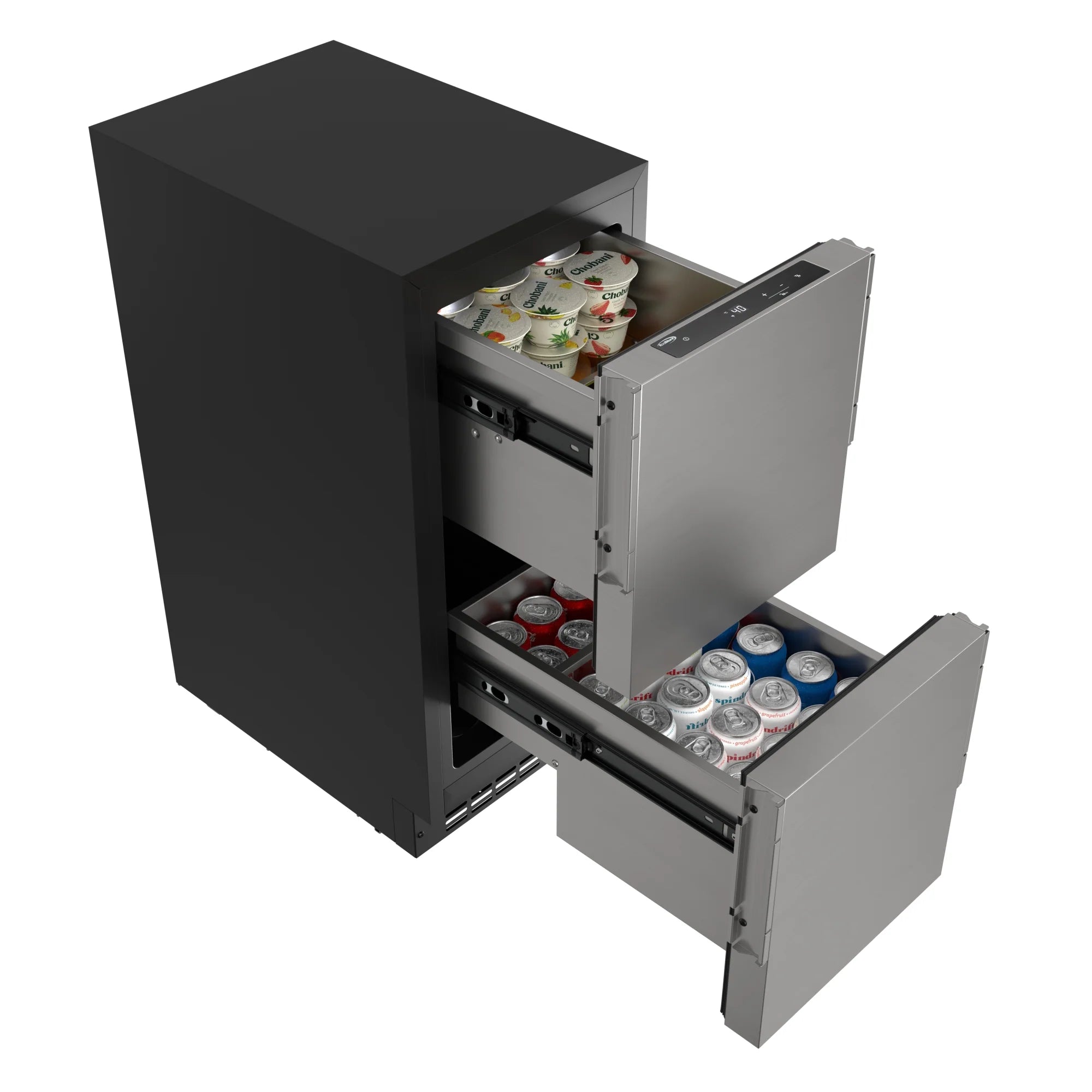 Panel Ready Built-in Double Refrigerator, Frost-Free Undercounter Fridge with Digital Temperature Control and Stainless-Steel Drawers, 15 In.