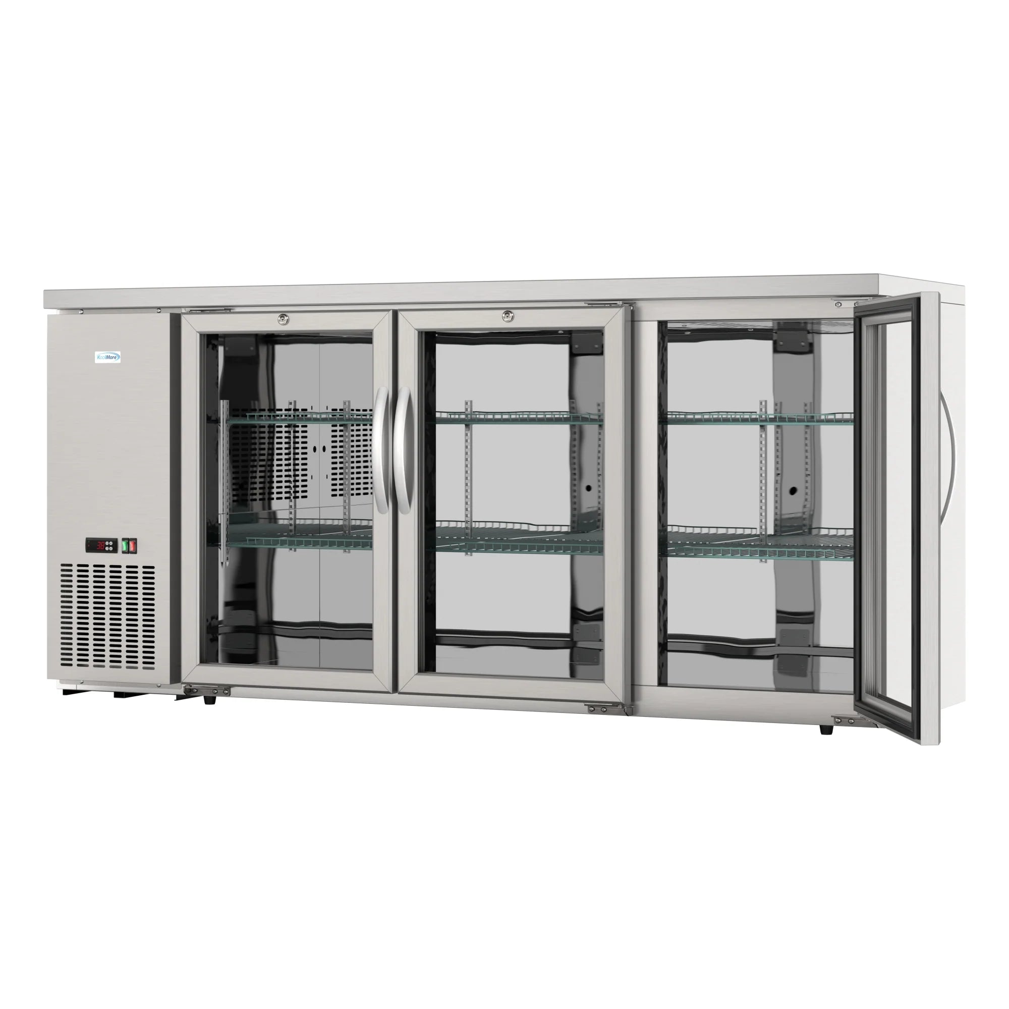 72" 3-Door Back Bar Cooler – 18 Cu. Ft LED Fridge