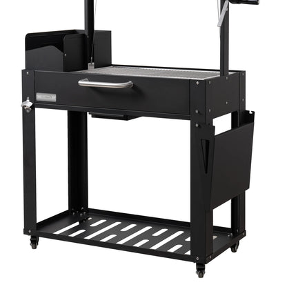 Argentine Charcoal Grill, Adjustable Grate Outdoor BBQ, in Black, 54 In.