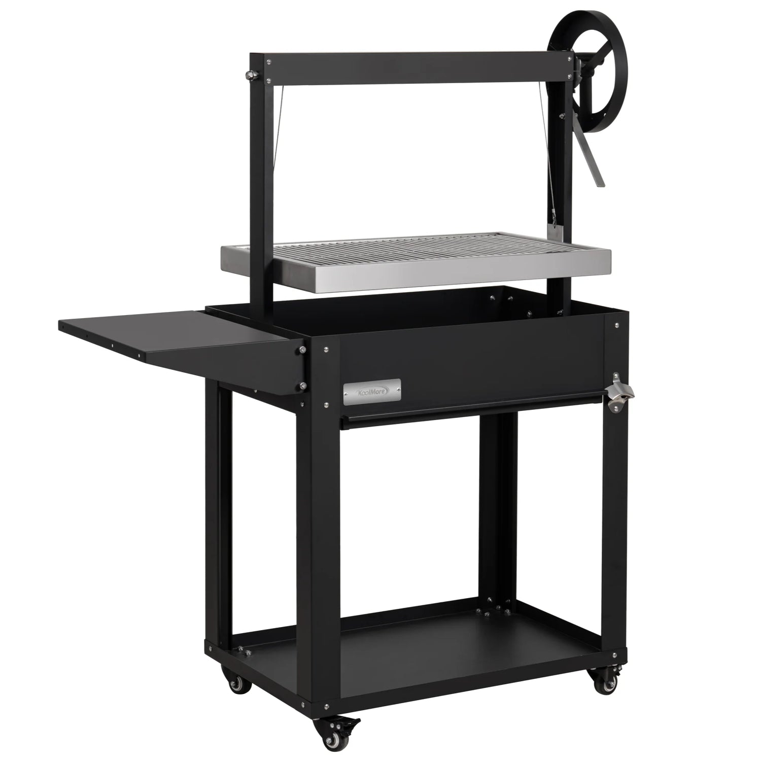 Argentine Charcoal Grill, Adjustable Grate Outdoor BBQ, in Black, 50 In.