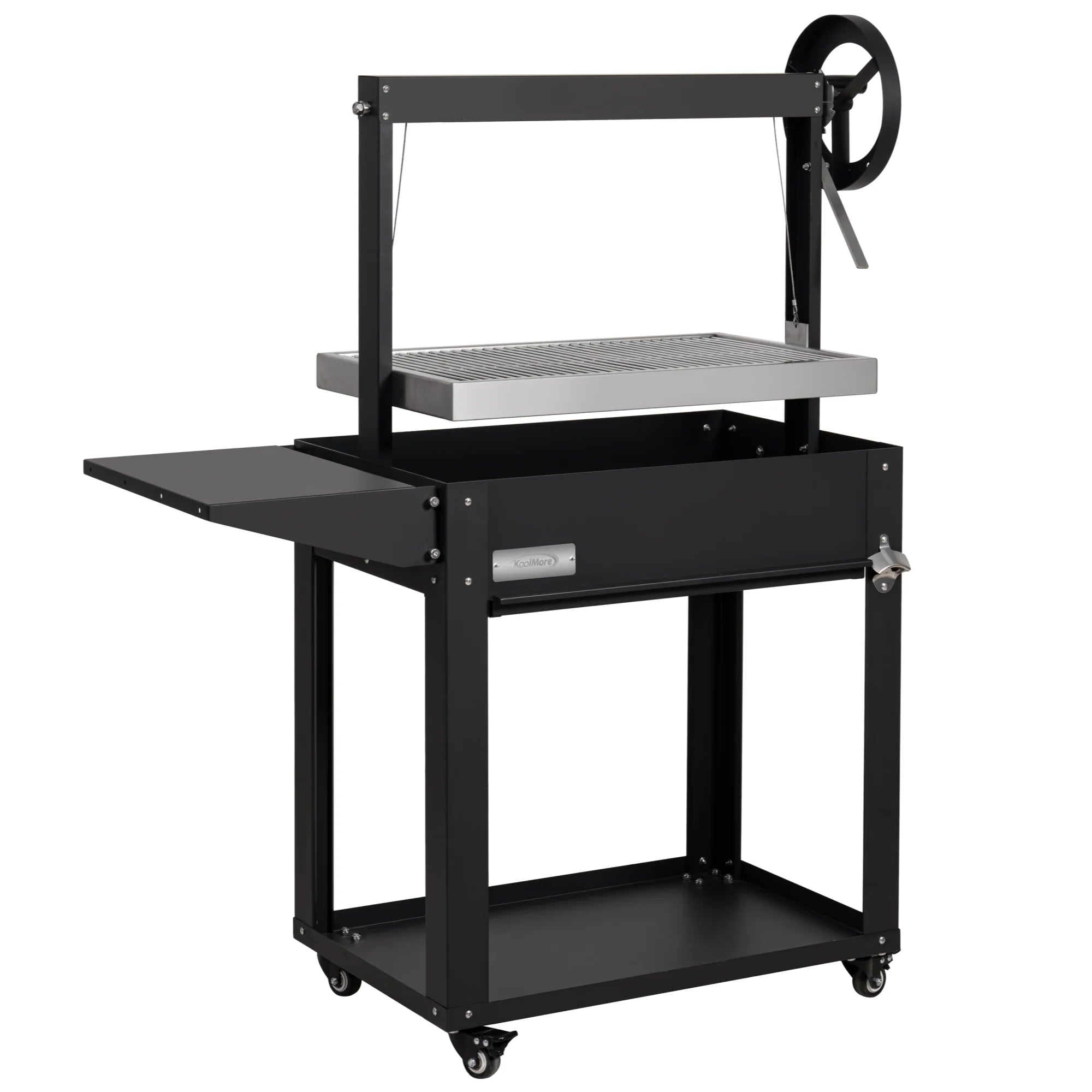 Argentine Charcoal Grill, Adjustable Grate Outdoor BBQ, in Black, 50 In.
