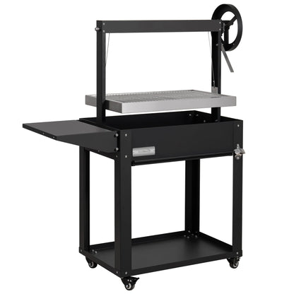 Argentine Charcoal Grill, Adjustable Grate Outdoor BBQ, in Black, 50 In.