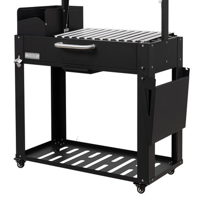 Argentine Charcoal Grill with Interchangeable V-Grates, Outdoor BBQ, in Black, 54 In.