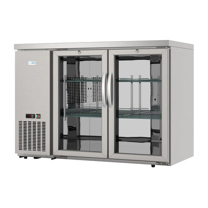 Commercial Two Glass Door Back Bar Cooler Refrigerator with Side Condenser and Compressor, LED Lighting, 11 Cu. Ft Capacity, 47 In.