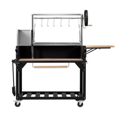 Argentine Santa Maria Charcoal and Wood Grill, Adjustable Outdoor BBQ, in Black, 72 In.