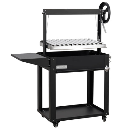 Argentine Charcoal Grill with Interchangeable V-Grates, Outdoor BBQ, in Black, 50 In.