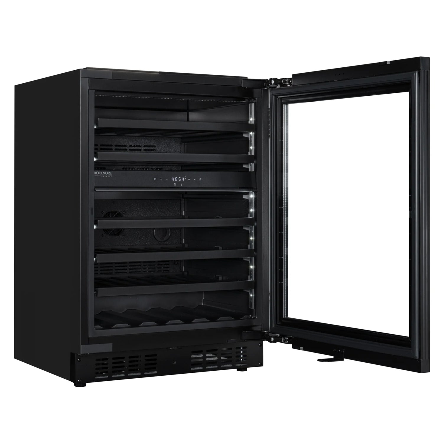 KoolMore Reserve 24 in. Under-Counter Panel Ready Dual Zone Built-in Wine Cooler with Black Shelves and 45 Bottle Capacity in Black