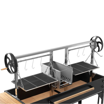 Argentine Santa Maria Charcoal and Wood Grill, Adjustable Outdoor BBQ, in Black, 92 In.