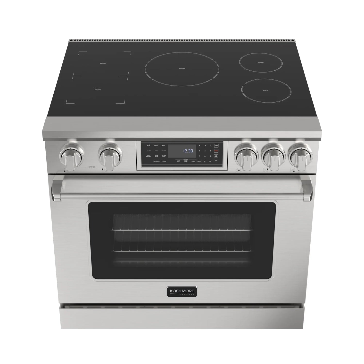 KoolMore Reserve 36 in. Electric Induction Range Oven with Ceramic Glass Cooktop, True Convection, 240V, 6.0 Cu. Ft., Air Fry, Sync Burners, CSA Certified in Stainless Steel