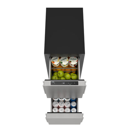Panel Ready Built-in Double Refrigerator, Frost-Free Undercounter Fridge with Digital Temperature Control and Stainless-Steel Drawers, 15 In.