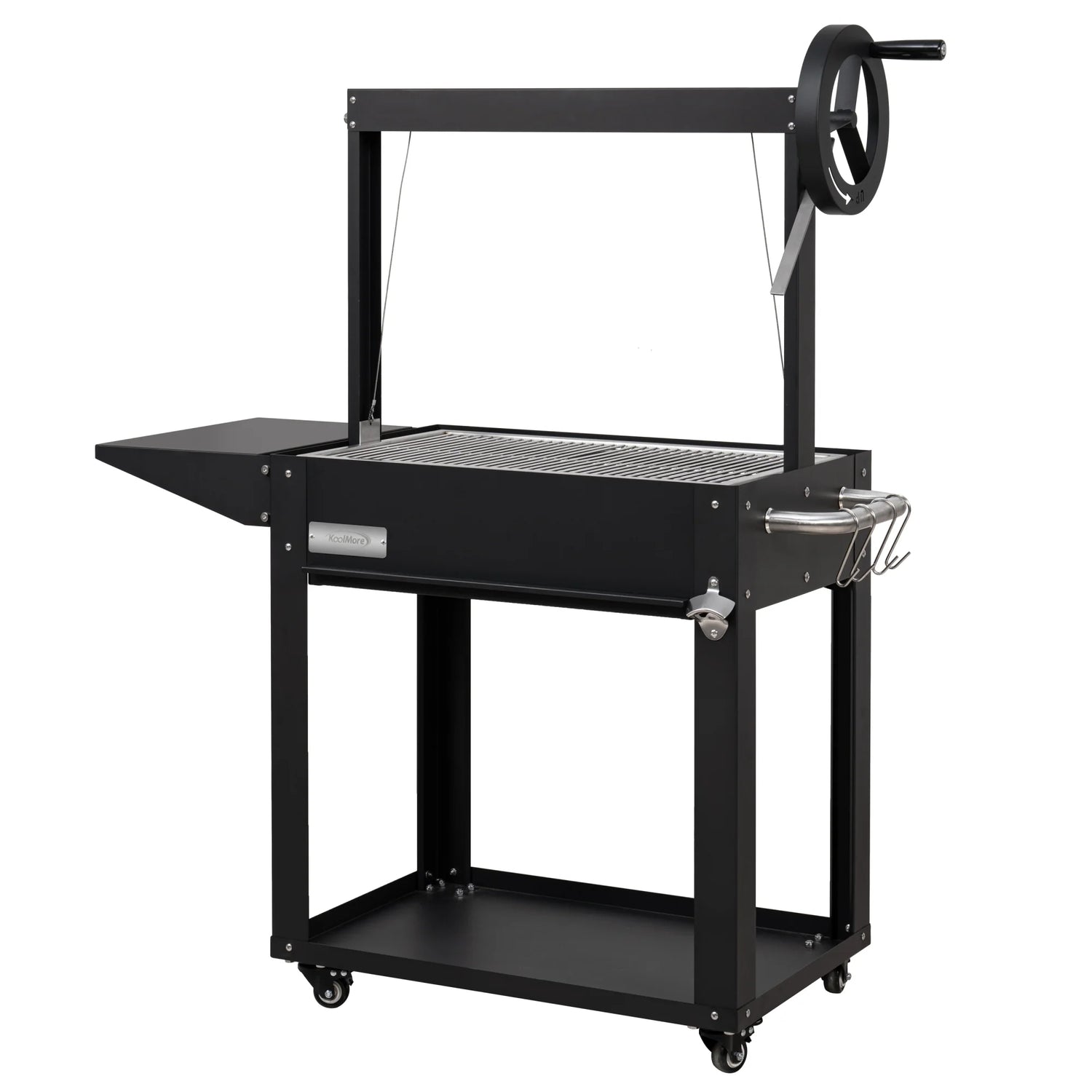 Argentine Charcoal Grill, Adjustable Grate Outdoor BBQ, in Black, 50 In.