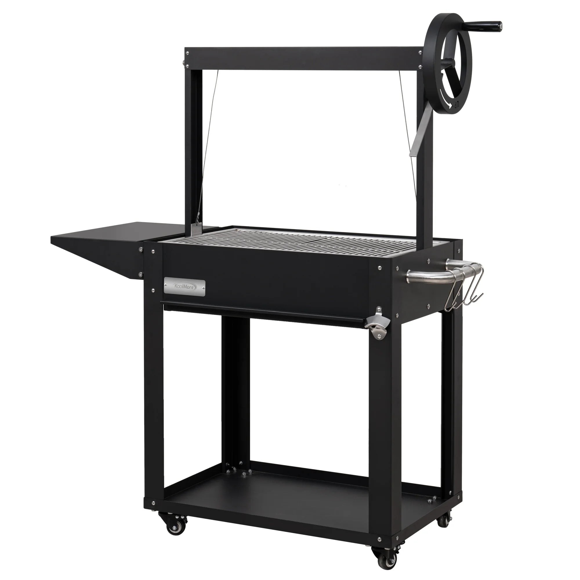 Argentine Charcoal Grill, Adjustable Grate Outdoor BBQ, in Black, 50 In.