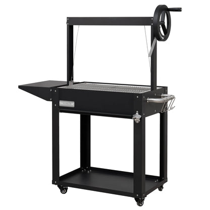 Argentine Charcoal Grill, Adjustable Grate Outdoor BBQ, in Black, 50 In.