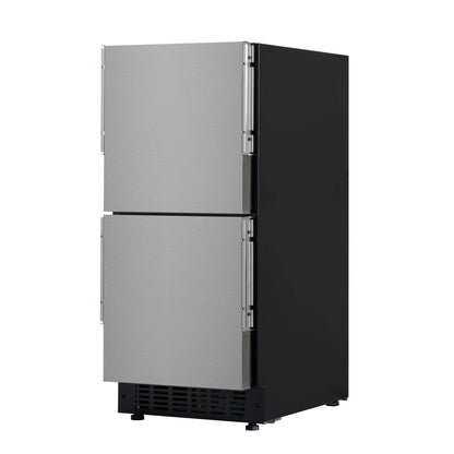 Panel Ready Built-in Double Refrigerator, Frost-Free Undercounter Fridge with Digital Temperature Control and Stainless-Steel Drawers, 15 In.
